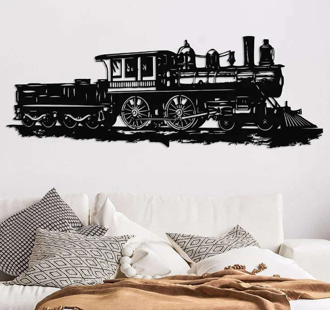 Mô hình trang trí tường hình đầu máy xe lửa cổ điển ấn tượng - Image 1