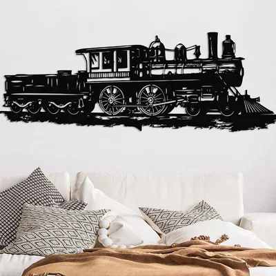 Mô hình trang trí tường hình đầu máy xe lửa cổ điển ấn tượng