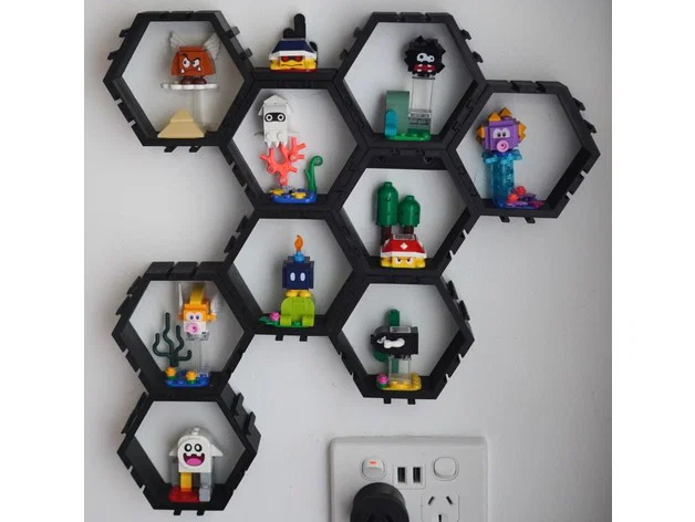 Kệ Trưng Bày Lục Giác cho Mario Minifigs (kèm ngàm gắn tường) - Image 1