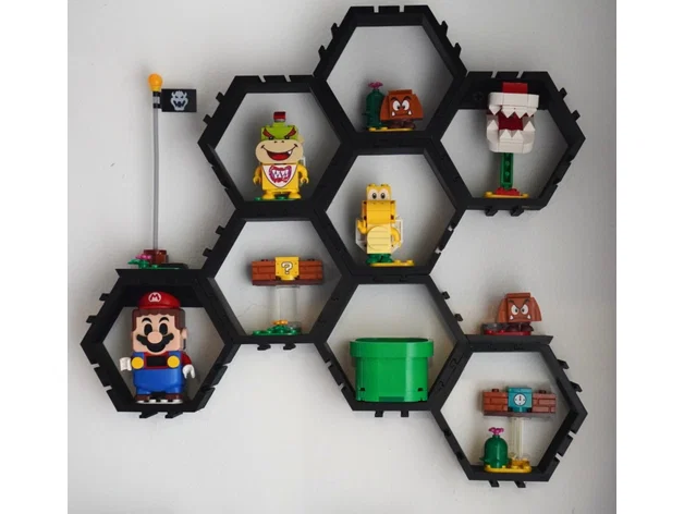 Kệ Trưng Bày Lục Giác cho Mario Minifigs (kèm ngàm gắn tường) - Image 2