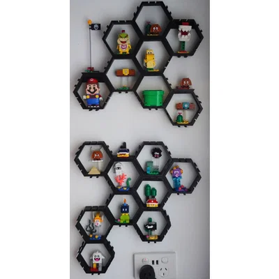 Kệ Trưng Bày Lục Giác cho Mario Minifigs (kèm ngàm gắn tường)