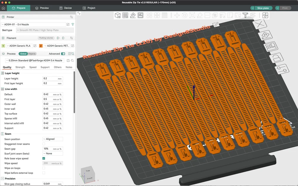 Dây rút tái sử dụng bản mới cải tiến – 4 chiều dài, có batch, PETG khuyên dùng (PLA OK) v2.0 - Image 19