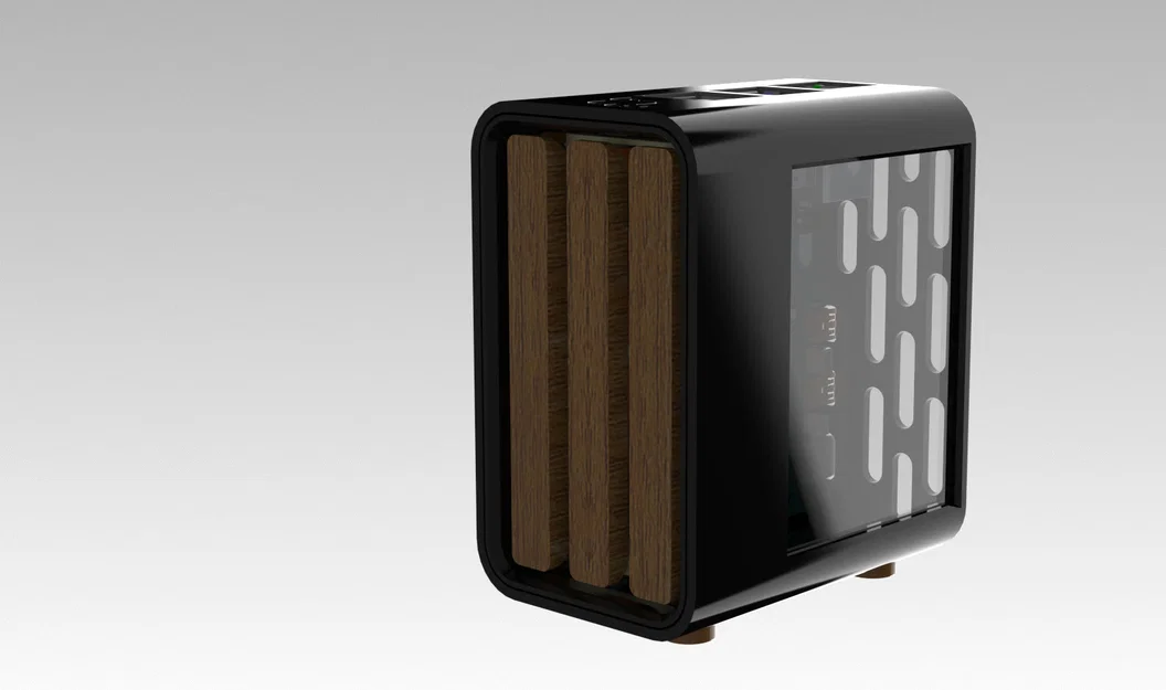 Case Raspberry Pi 5 Tiny PC mặt trước gỗ (kiểu Fractal North) - Image 1