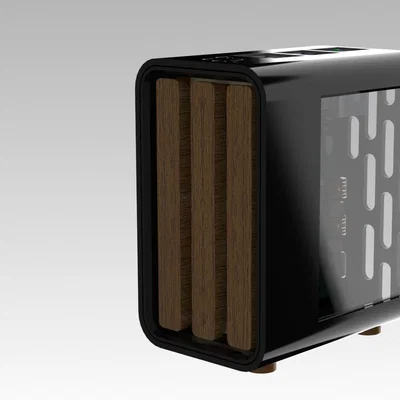 Case Raspberry Pi 5 Tiny PC mặt trước gỗ (kiểu Fractal North)