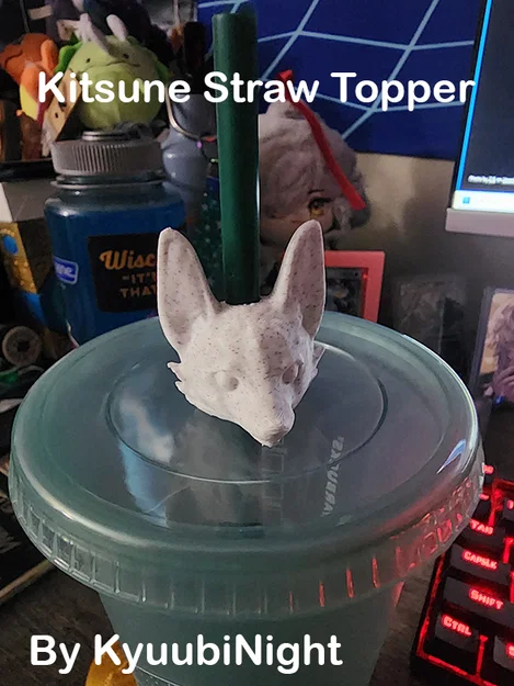 Mô hình Kitsune Straw Topper in 3D trang trí ống hút cực xinh - Image 1