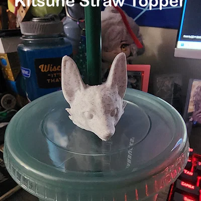 Mô hình Kitsune Straw Topper in 3D trang trí ống hút cực xinh