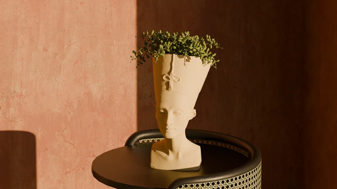 Mẫu in 3D chậu cây tượng Nefertiti trang trí nội thất nghệ thuật - Image 1