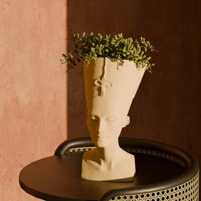 Mẫu in 3D chậu cây tượng Nefertiti trang trí nội thất nghệ thuật