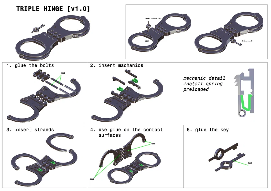 Còng tay 3 khớp (Triple hinge handcuffs) - Image 2