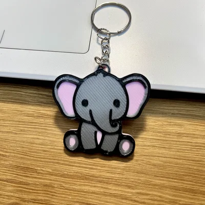 Móc khóa hình chú voi nhỏ đáng yêu (Cute Elephant Keychain) in 3D