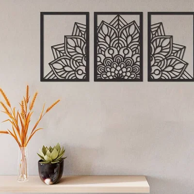 Bộ Tranh Treo Tường Họa Tiết Mandala 3 Mảnh In 3D Độc Đáo