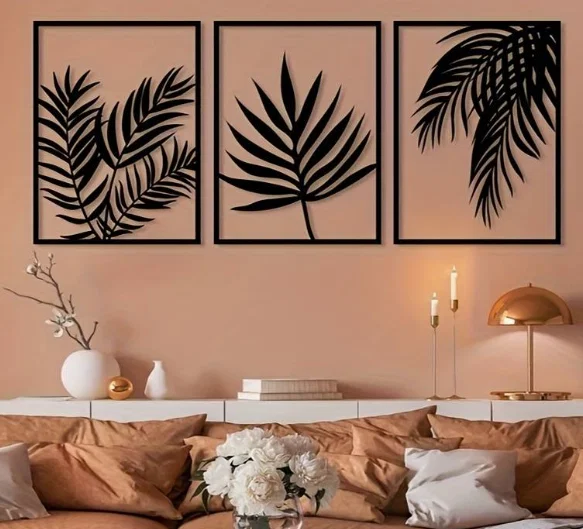 Bộ 3 tranh treo tường 3D họa tiết lá tre tinh tế cho nhà hiện đại - Image 1
