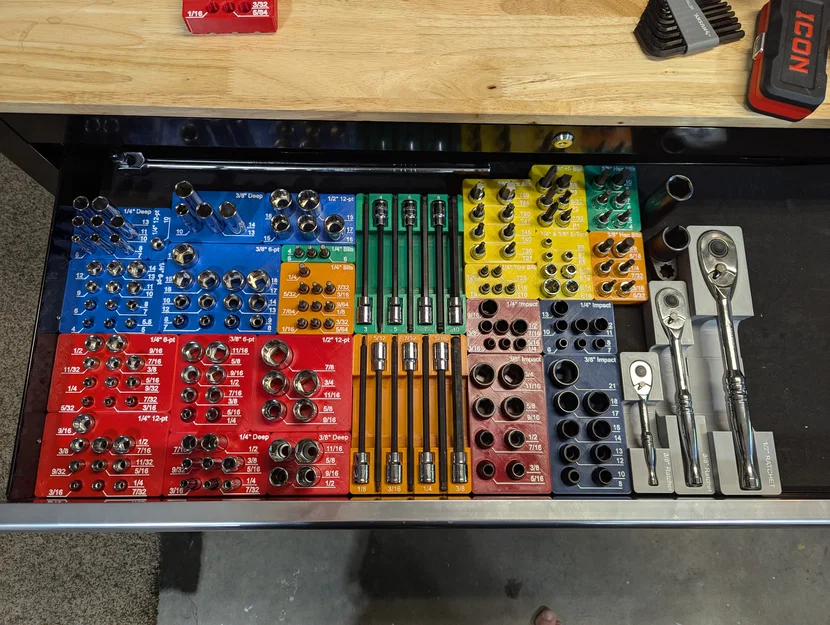 Khay Gridfinity cho Pittsburgh (Harbor Freight) bộ 7pc Long Reach Ball Hex Socket - Image 3