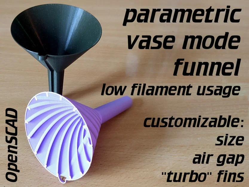 Phễu parametric vase mode funnel v2 (OpenSCAD) - Image 1