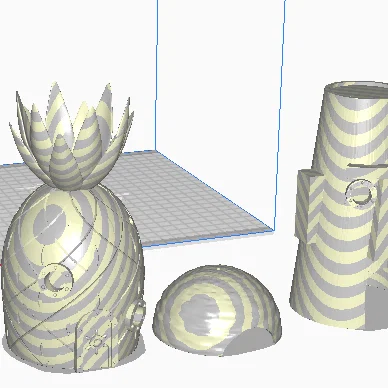 Bộ mô hình nhà SpongeBob, Patrick và Squidward cho bể cá 3D