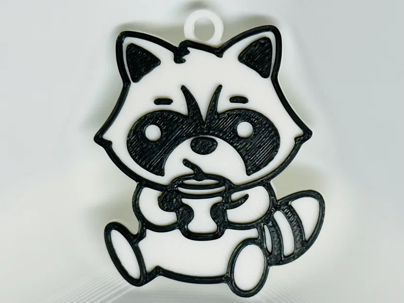 Móc Khóa Gấu Mèo Uống Cà Phê (Raccoon Drinking Coffee Keychain) - Image 1