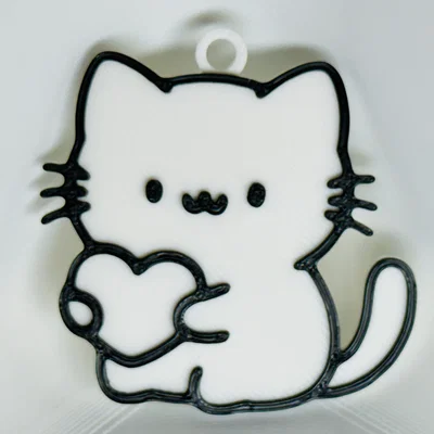 Móc Khóa Mèo Ôm Trái Tim (Cat Holding a Heart Keychain)