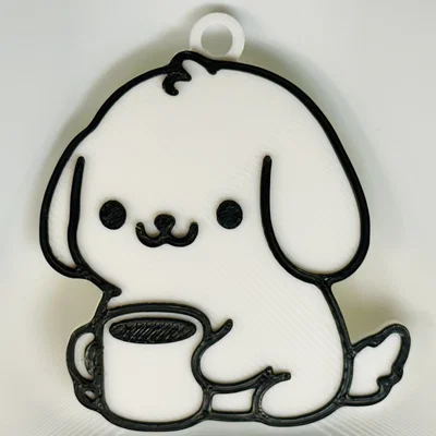 Móc Khóa Chó Uống Cà Phê (Dog Drinking Coffee Keychain)