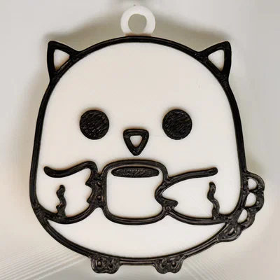 Móc Khóa Cú Mèo Uống Cà Phê (Owl Drinking Coffee Keychain)