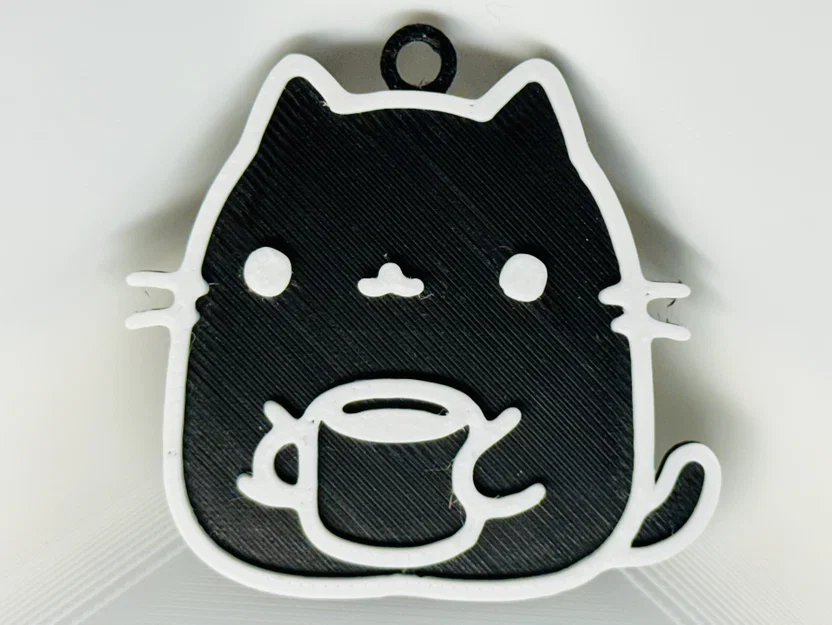 Móc Khóa Mèo Uống Cà Phê (Cat Drinking Coffee Keychain) - Image 1