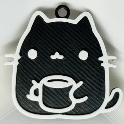 Móc Khóa Mèo Uống Cà Phê (Cat Drinking Coffee Keychain)