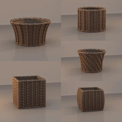 Bộ sưu tập chậu cây đan mây (Woven Planter Pots) in 3D đẹp mắt