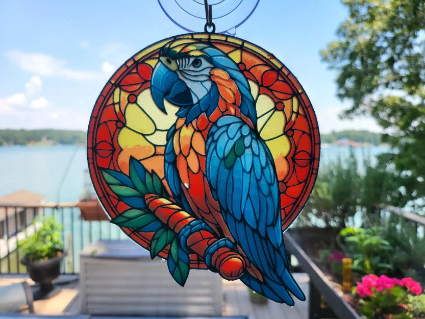HueForge Stained Glass Macaw (Vẹt Macaw Kính Màu) – In 2 Phần - Image 1