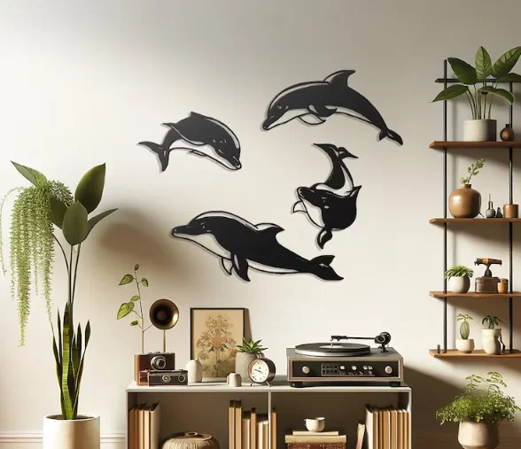 Mẫu tranh treo tường hình cá heo vui nhộn in 3D ấn tượng - Image 1