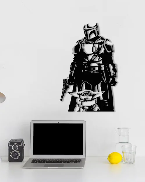 Mô hình tranh treo tường 3D Mandalorian và Grogu trang trí - Image 1