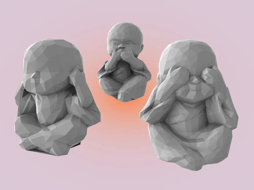 3 tượng Phật nhỏ dễ thương – Low Poly - Image 1