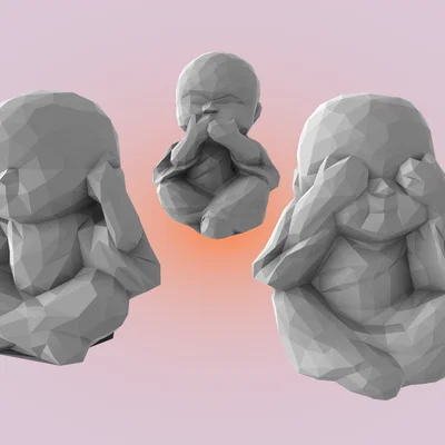 3 tượng Phật nhỏ dễ thương – Low Poly