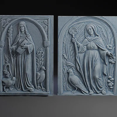 Thánh Scholastica: Các mảng phù điêu (Bas-Relief Plaques)