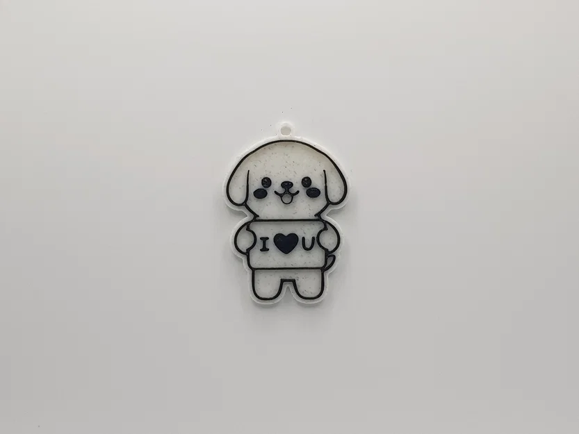 Móc khóa chú cún dễ thương cầm bảng I <3 U - Mẫu in 3D đơn giản - Image 1