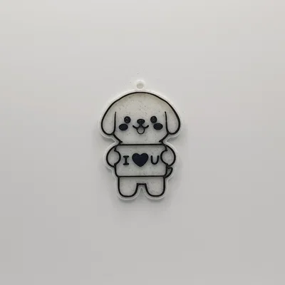 Móc khóa chú cún dễ thương cầm bảng I <3 U - Mẫu in 3D đơn giản