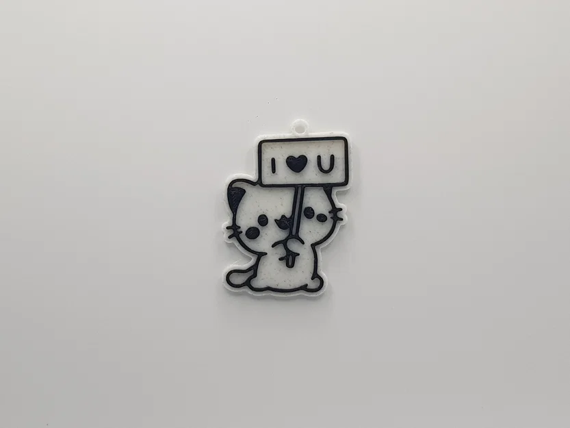 Móc khóa 3D hình mèo cầm bảng I Love You dễ thương - Image 1