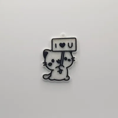 Móc khóa 3D hình mèo cầm bảng I Love You dễ thương