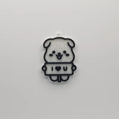 Móc khóa chú chó cầm bảng I Love You in 3D dễ thương