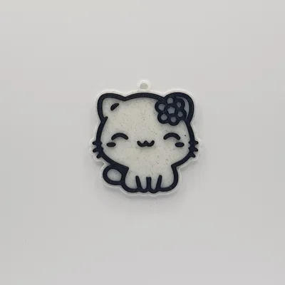 Móc khóa mèo con dễ thương cài hoa xinh xắn in 3D