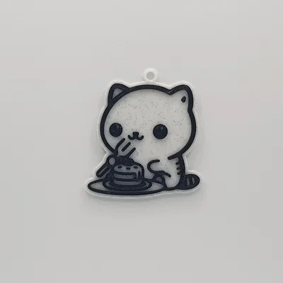 Móc khóa mèo dễ thương đang ăn bánh - Mô hình in 3D xinh xắn