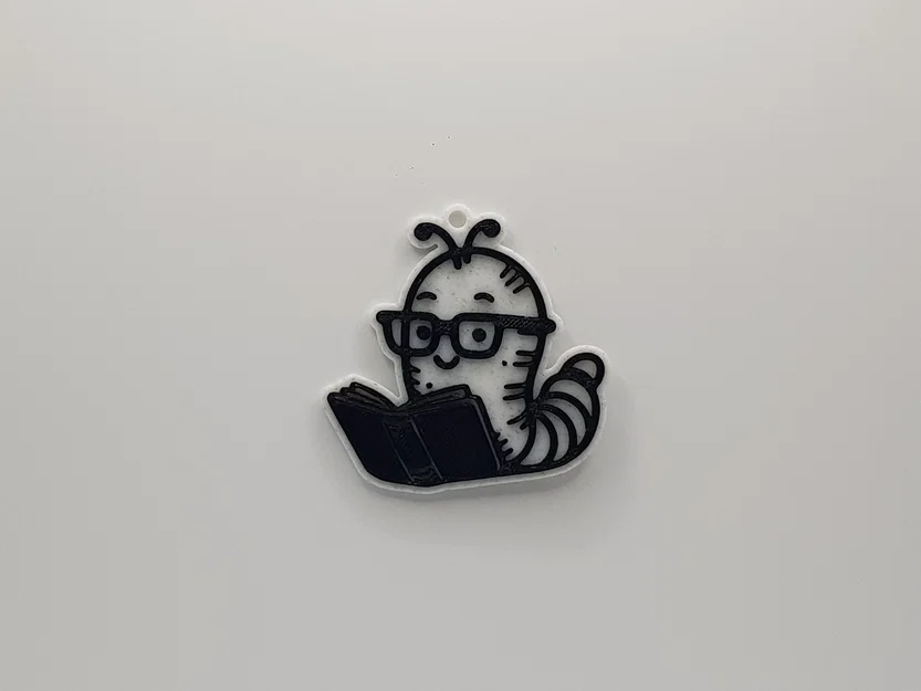 Móc khóa chú sâu mọt sách (Cute Bookworm Keychain) in 3D dễ thương - Image 1