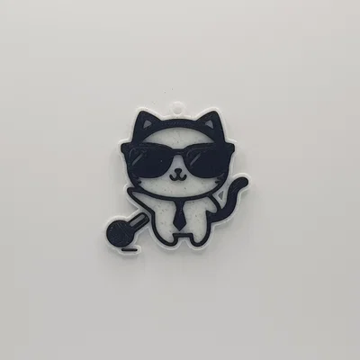 Móc khóa mèo ngầu thả micro (Cat Drop the Mic Keychain) in 3D siêu cute