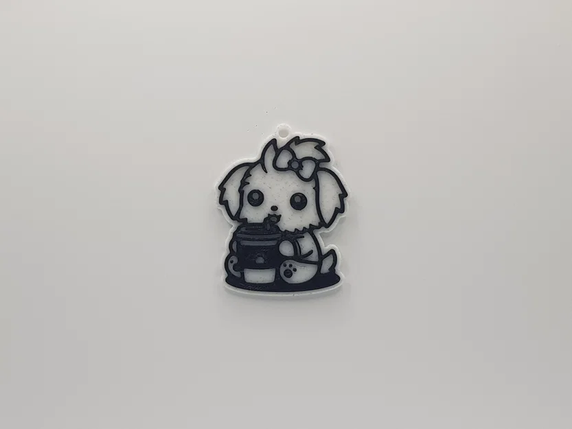 Móc khóa chú chó Yorkie uống cà phê đáng yêu - File in 3D dễ làm - Image 1