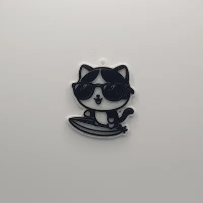 Móc khóa chú mèo lướt sóng đáng yêu - Mẫu in 3D đơn giản