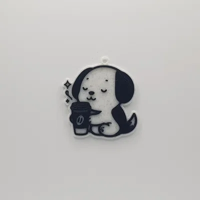 Móc khóa chú cún ôm ly cà phê (Puppy with Coffee Keychain)