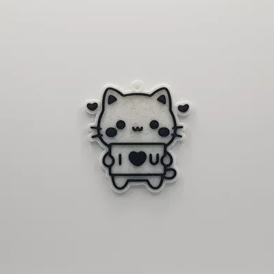 Móc khóa mèo dễ thương cầm bảng I <3 U - Mẫu in 3D đẹp