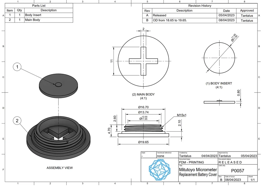 Nắp pin thay thế cho Mitutoyo Micrometer (Replacement Battery Cover) - Image 2