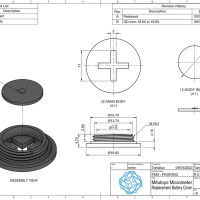 Nắp pin thay thế cho Mitutoyo Micrometer (Replacement Battery Cover)