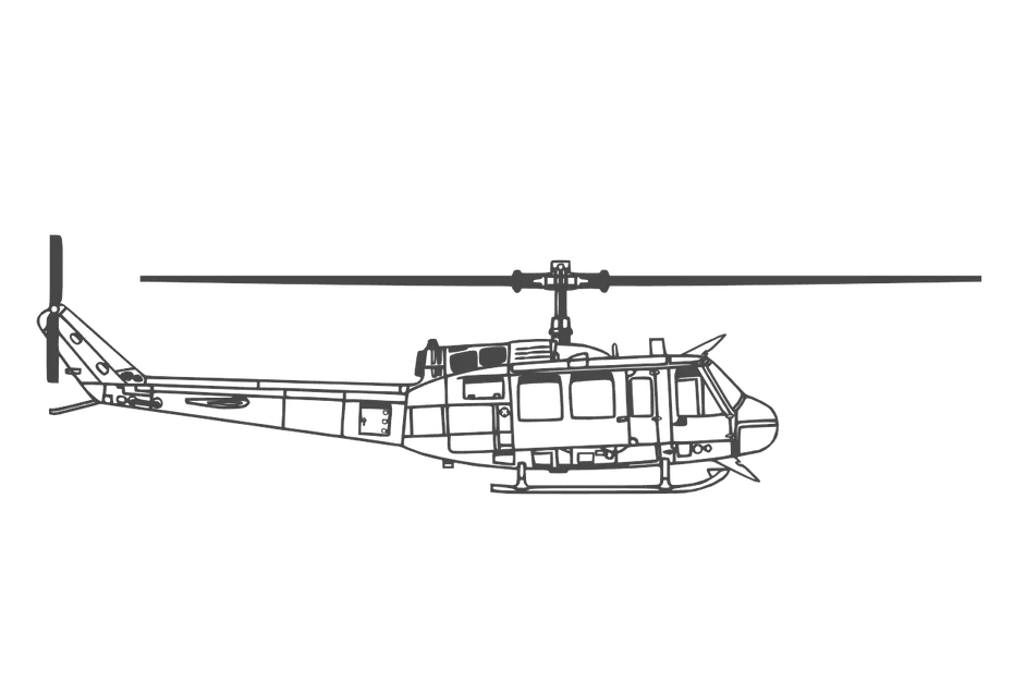 Bell UH-1H Huey 2D Wall Art – Tranh treo tường line art 3-view - Image 4