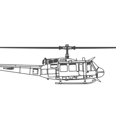 Bell UH-1H Huey 2D Wall Art – Tranh treo tường line art 3-view