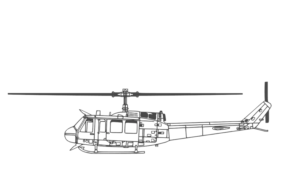 Bell UH-1H Huey 2D Wall Art – Tranh treo tường line art 3-view - Image 5